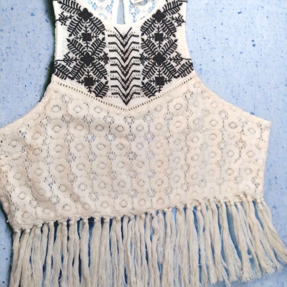 Y2K A & F Cropped Beaded Embroidered Fringed Lace Top Halter Sz L New W Tags - Picture 9 of 10